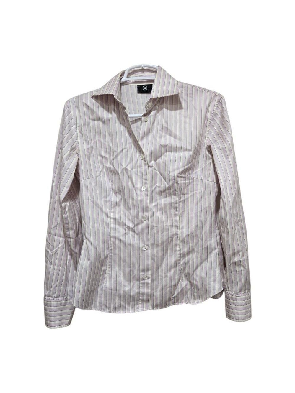 Bogner Purple White Striped Tailored Cotton Button Up Shirt Women's 6